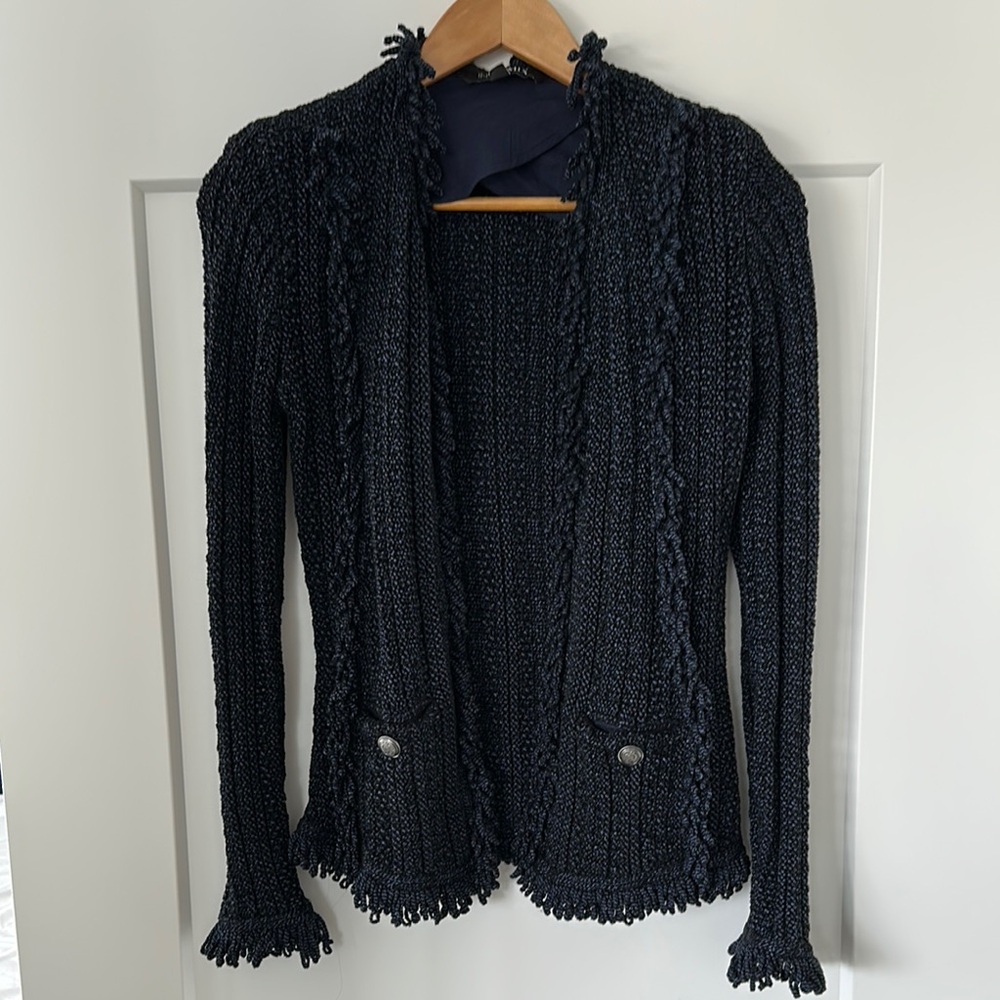 Intermix Black Textured Cardigan with Button Details